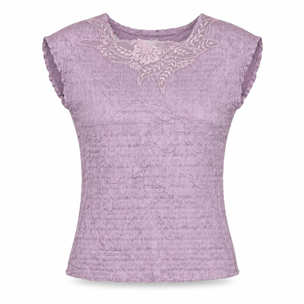 JFW Womens Purple Geometric Polyester Basic Blouse Size M Round Neck