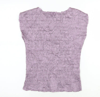 JFW Womens Purple Geometric Polyester Basic Blouse Size M Round Neck
