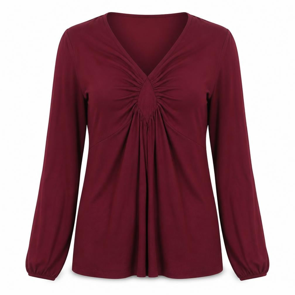 Body Flirt Womens Red Cotton Basic Blouse Size M V-Neck - Ruched