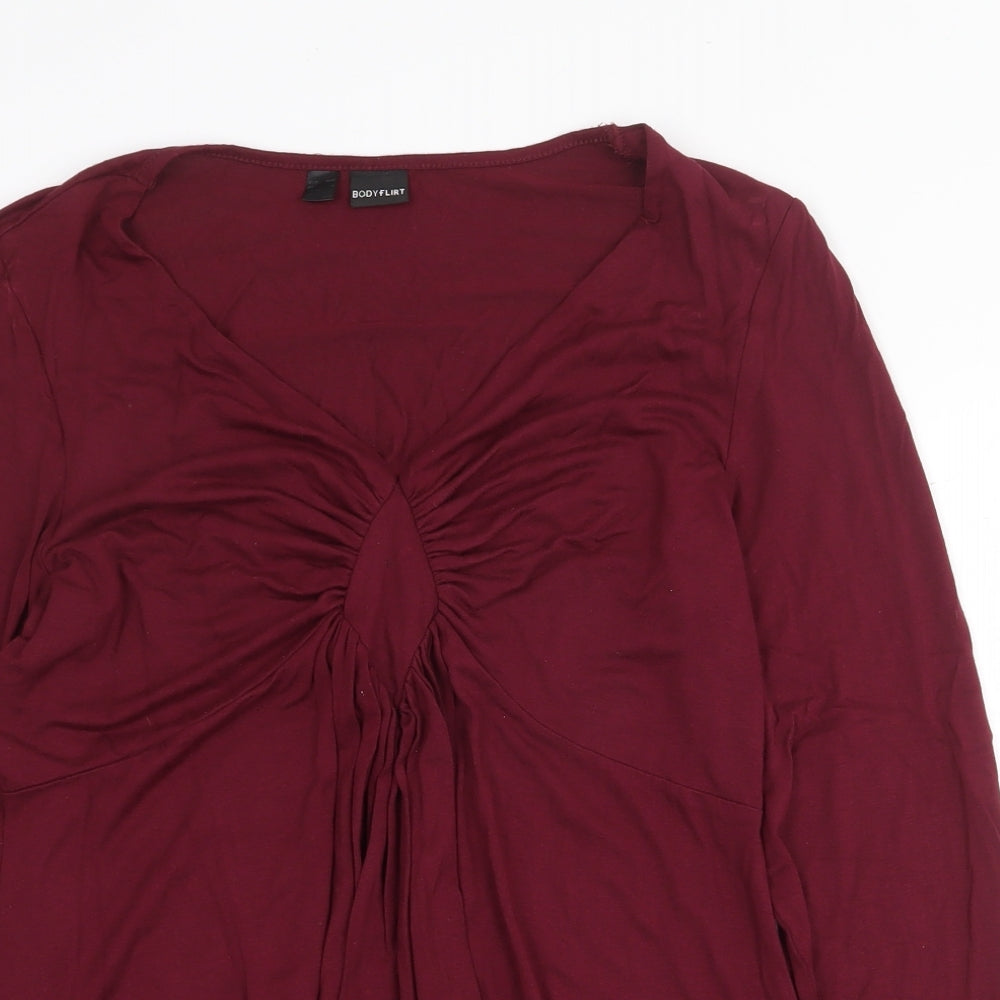 Body Flirt Womens Red Cotton Basic Blouse Size M V-Neck - Ruched