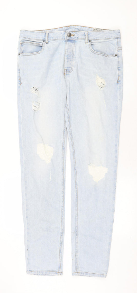 Denim Womens Blue Cotton Straight Jeans Size 34 in Regular Zip
