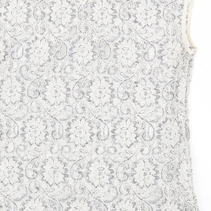 Eddie Bauer Womens Grey Floral Cotton Basic Blouse Size S Round Neck