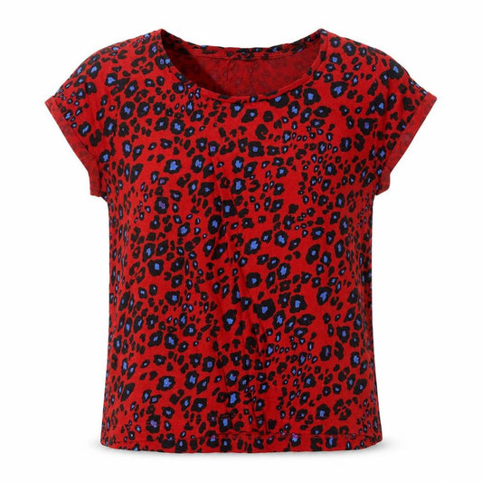 Q/S Womens Red Animal Print 100% Cotton Basic T-Shirt Size S Scoop Neck - Leopard Print