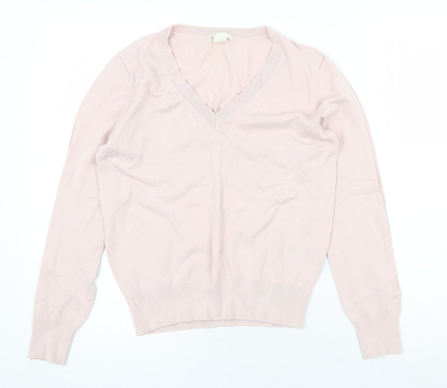 H&M Womens Pink V-Neck Viscose Pullover Jumper Size XS