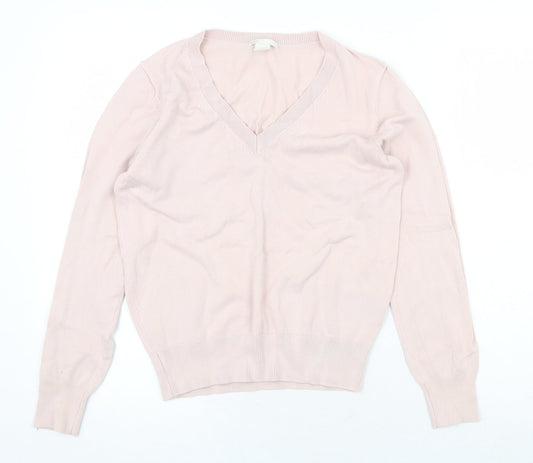 H&M Womens Pink V-Neck Viscose Pullover Jumper Size XS