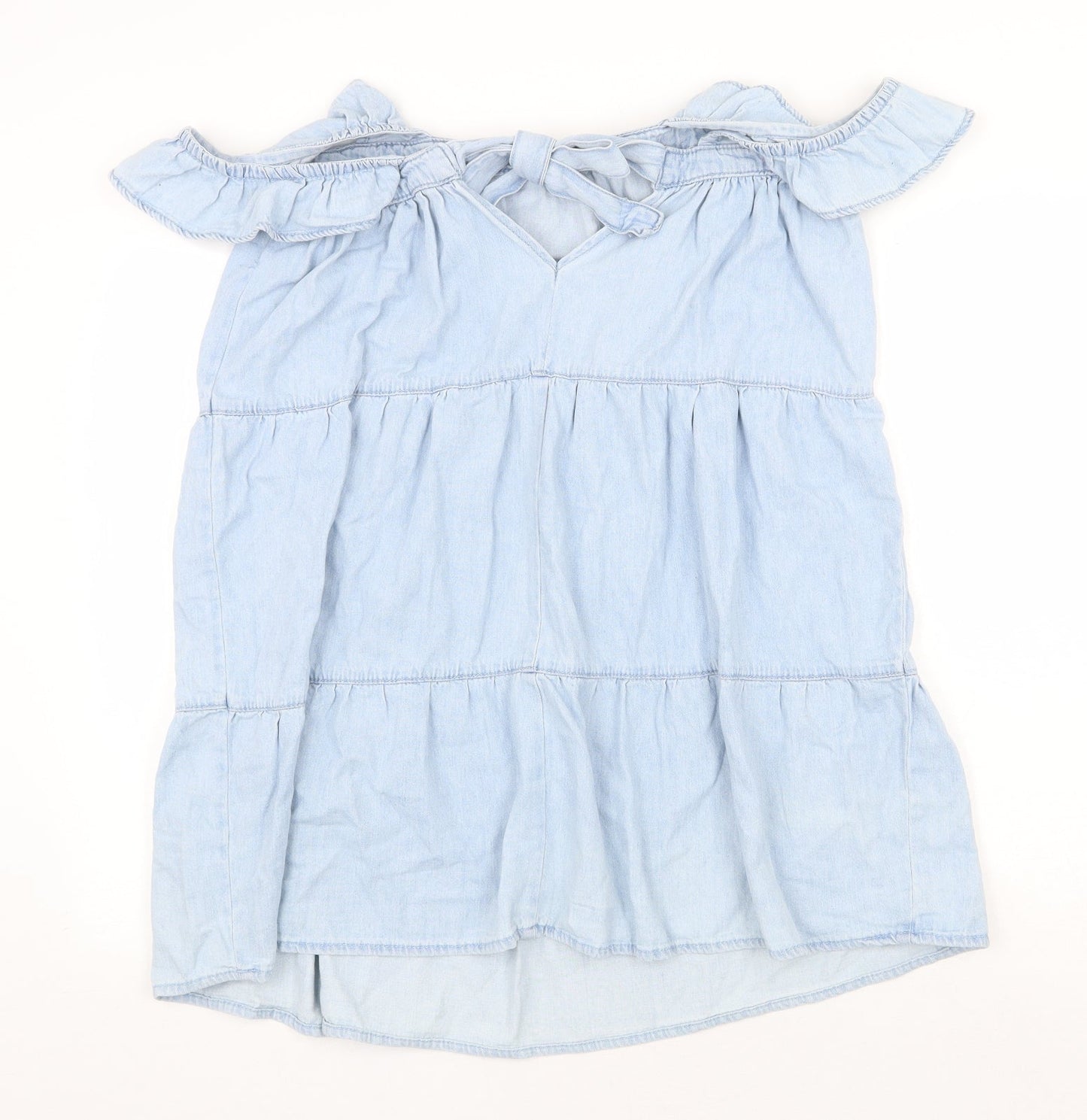 Denim & Co. Womens Blue Cotton A-Line Size 14 Boat Neck Tie