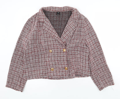 SHEIN Womens Red Geometric Pea Coat Jacket Size XL Button