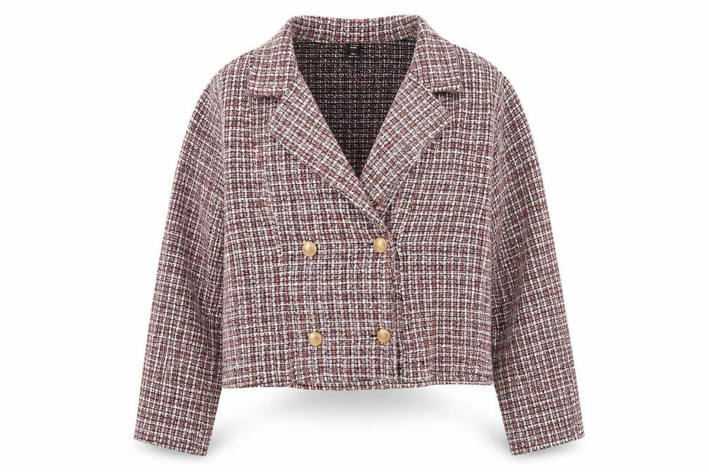 SheIn Womens Red Geometric Pea Coat Jacket Size XL Button