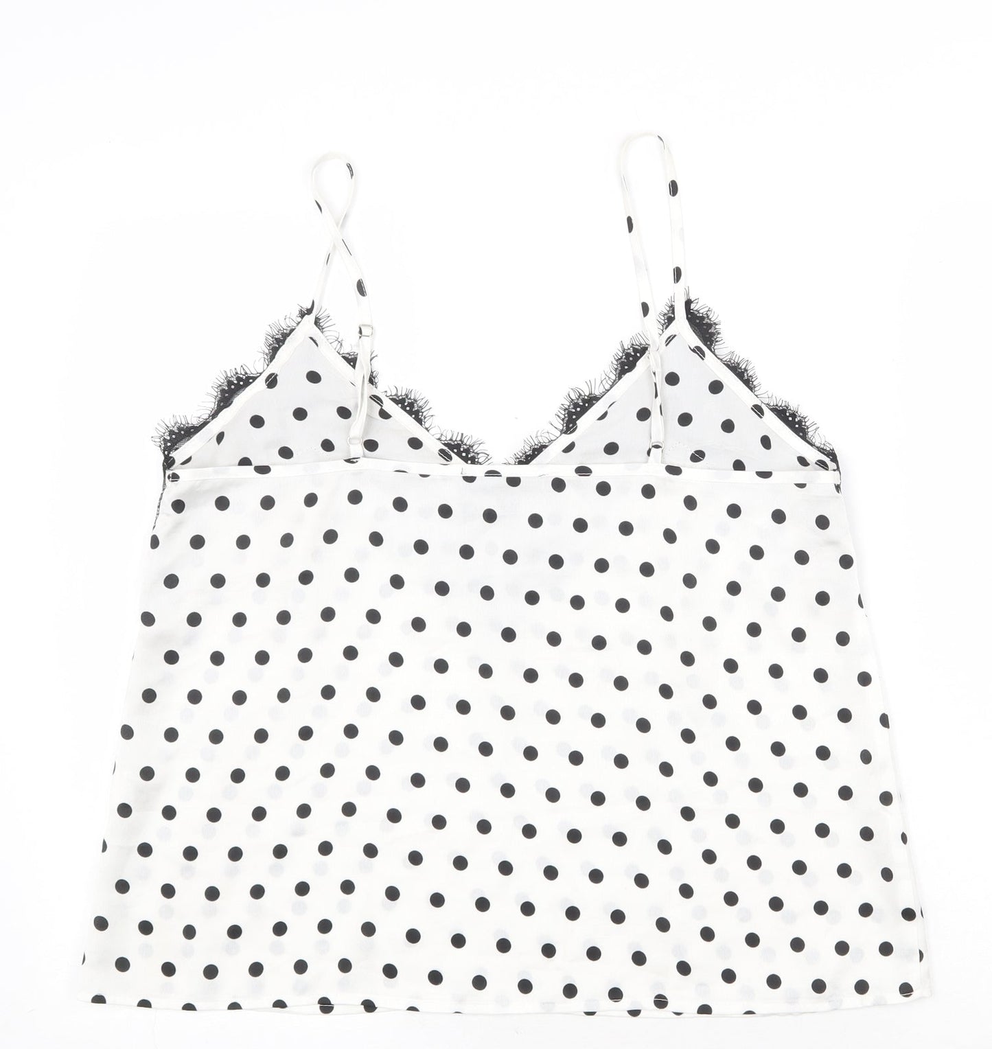 Missguided Womens White Polka Dot Polyester Basic Tank Size 14 V-Neck