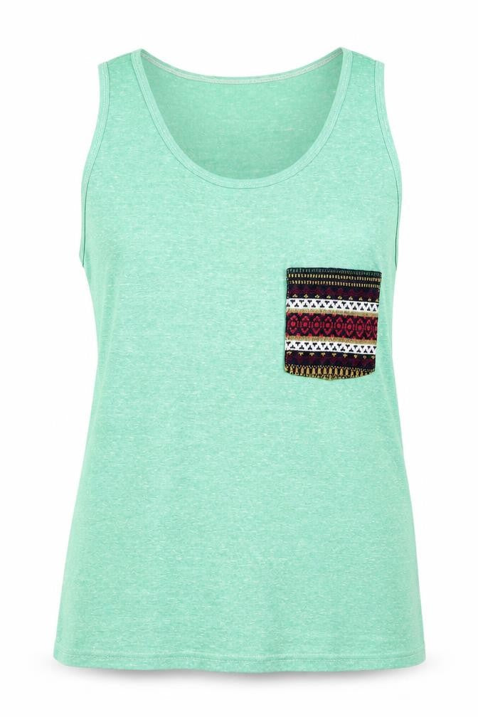 Bambele Womens Green Geometric 100% Cotton Basic Tank Size L Round Neck