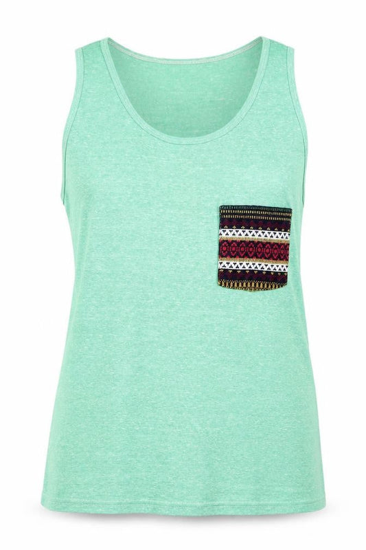 Bambele Womens Green Geometric 100% Cotton Basic Tank Size L Round Neck