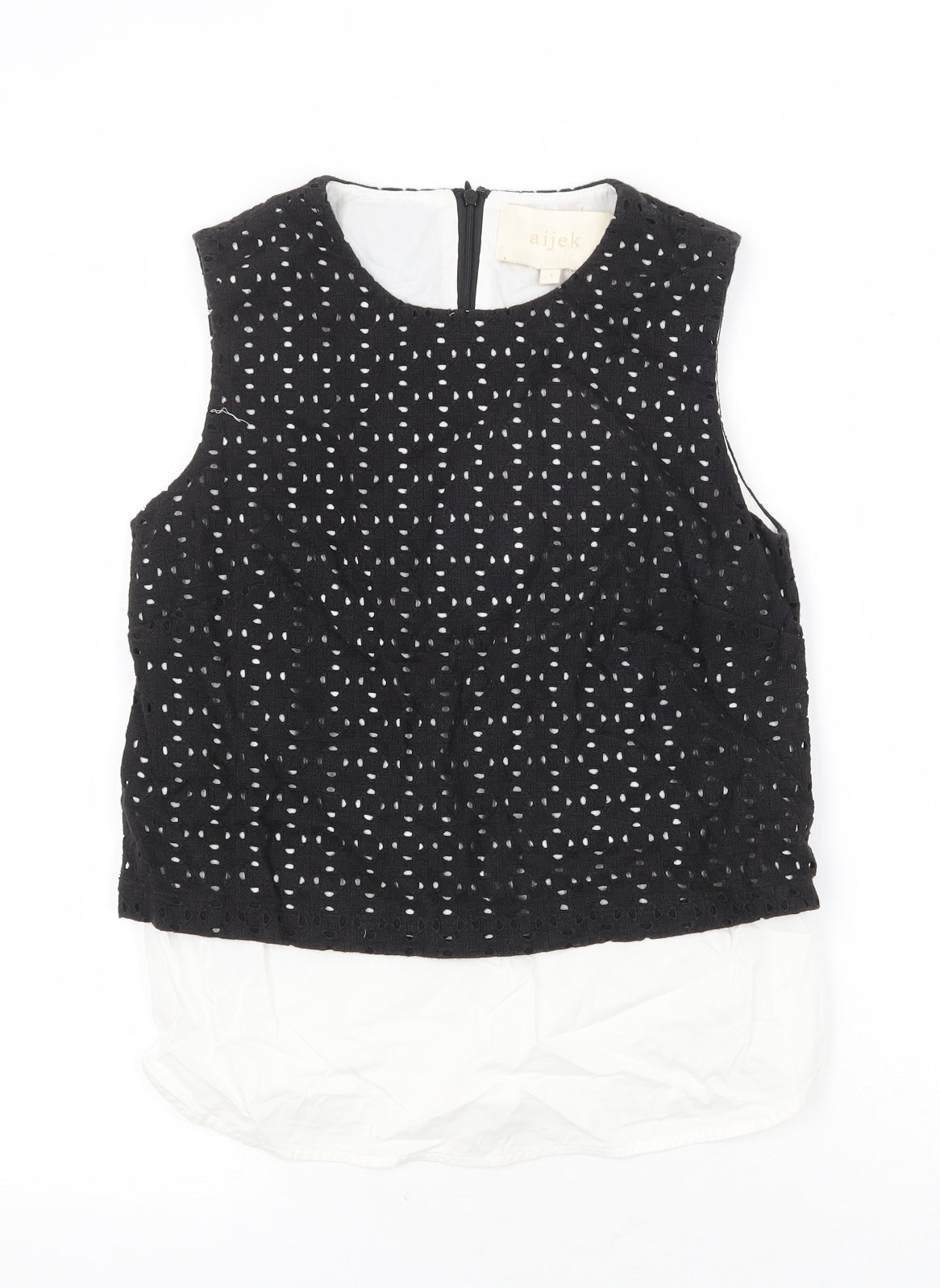 aijek Womens Black Geometric Cotton Basic Tank Size M Round Neck