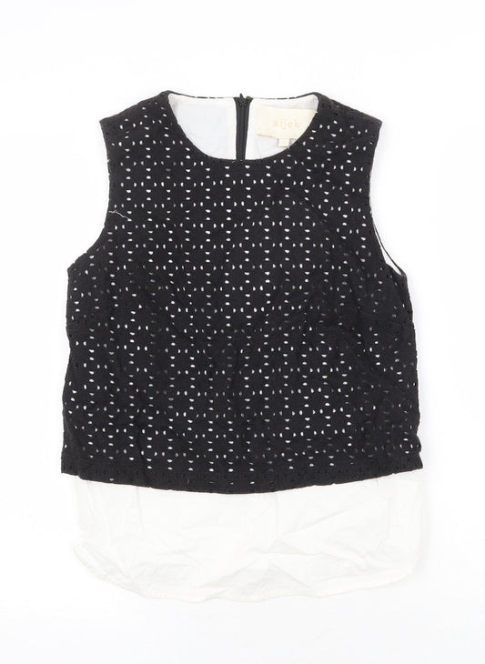 aijek Womens Black Geometric Cotton Basic Tank Size M Round Neck