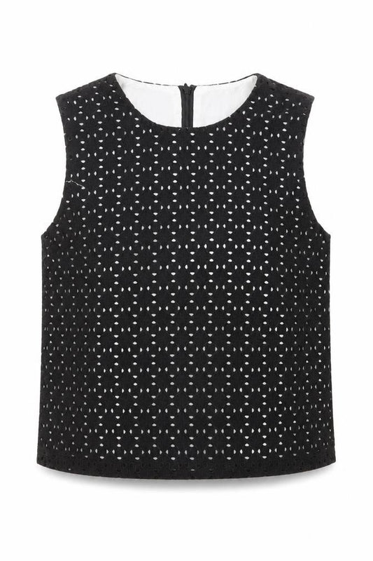 aijek Womens Black Geometric Cotton Basic Tank Size M Round Neck