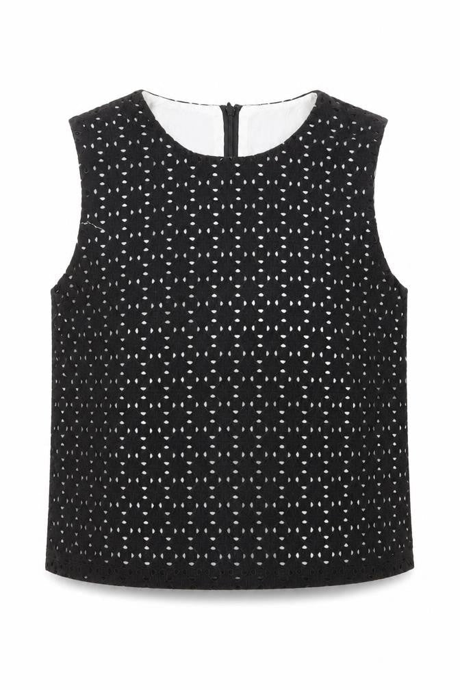 aijek Womens Black Geometric Cotton Basic Tank Size M Round Neck
