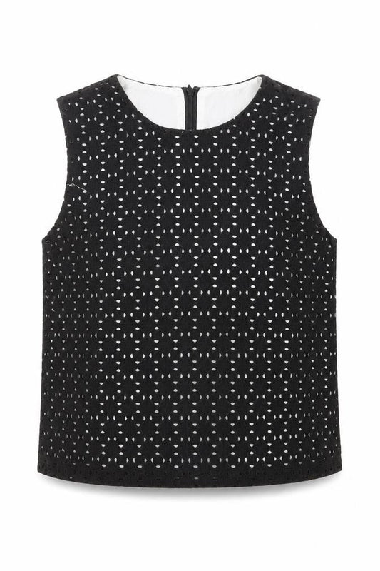 aijek Womens Black Geometric Cotton Basic Tank Size M Round Neck