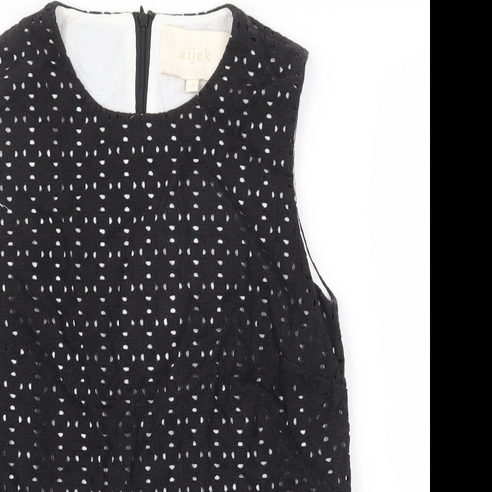 aijek Womens Black Geometric Cotton Basic Tank Size M Round Neck