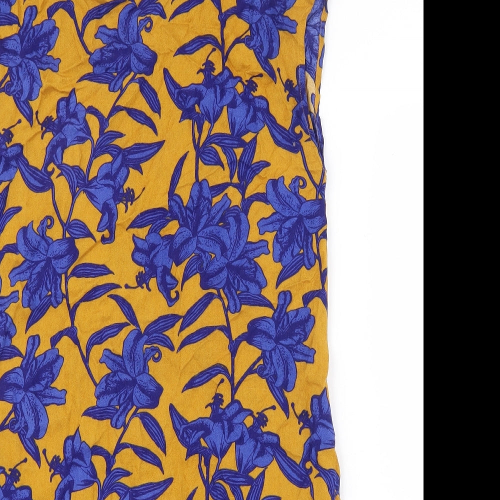 H&M Womens Yellow Floral Viscose Shift Size 6 Boat Neck Pullover