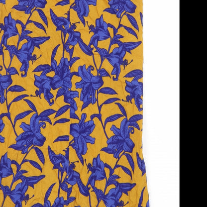 H&M Womens Yellow Floral Viscose Shift Size 6 Boat Neck Pullover