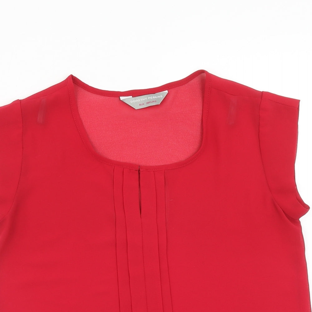 Dorothy Perkins Womens Red Polyester Basic Blouse Size 8 Square Neck