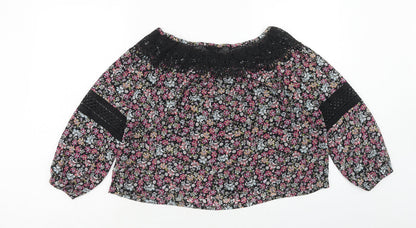New Look Womens Multicoloured Geometric Polyester Basic Blouse Size 6 Off the Shoulder - Lace Detail