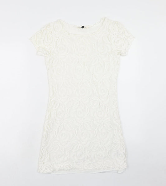 Blonde + Blonde Womens White Floral Polyester A-Line Size 10 Round Neck Pullover