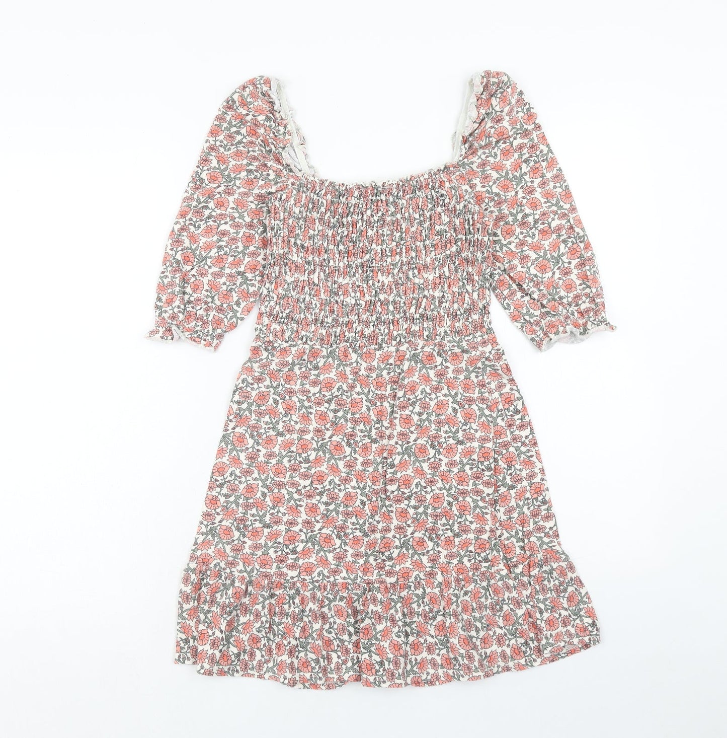 Miss Selfridge Womens Pink Floral Cotton Fit & Flare Size 8 Off the Shoulder Pullover