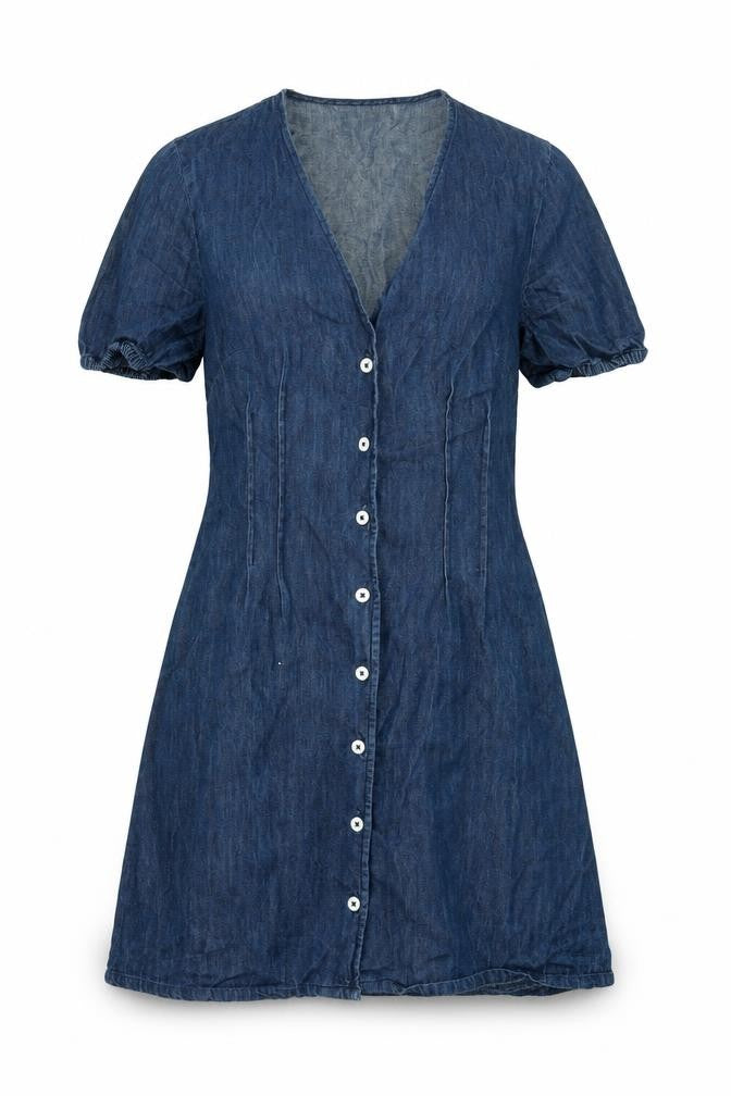 Warehouse Womens Blue Cotton A-Line Size 10 V-Neck Button