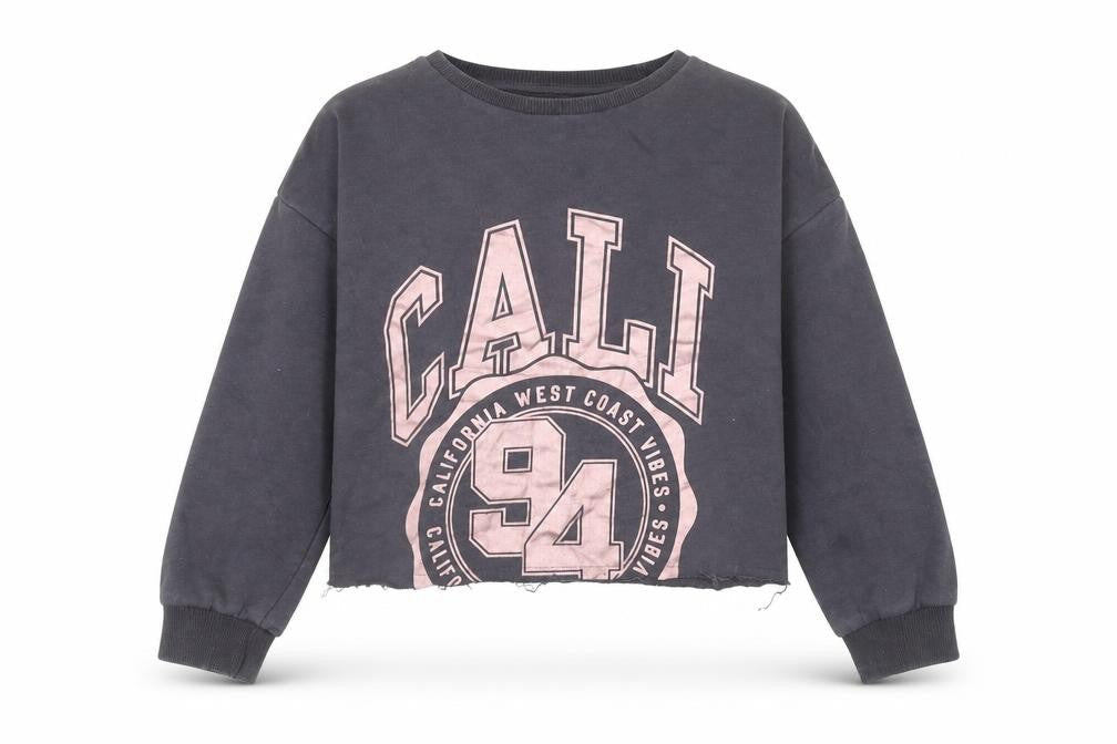 F&F Girls Grey Cotton Pullover Sweatshirt Size 7-8 Years Pullover