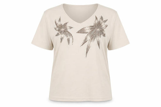 cha cha Womens Beige Polyester Basic T-Shirt Size 16 V-Neck