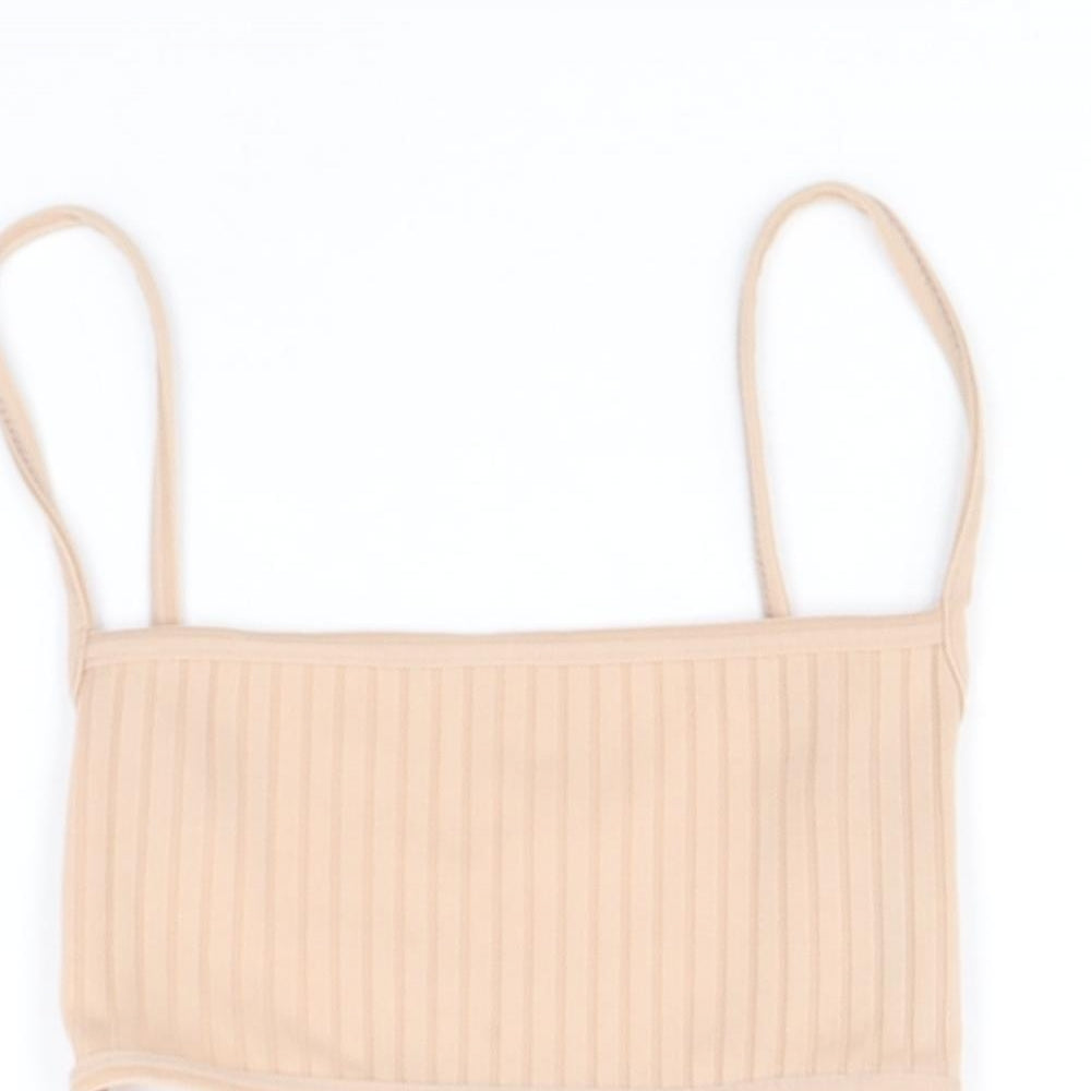 PRETTYLITTLETHING Womens Beige Polyester Cropped Tank Size 4 Square Neck