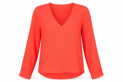 Atmosphere Womens Red Polyester Basic Blouse Size 8 V-Neck