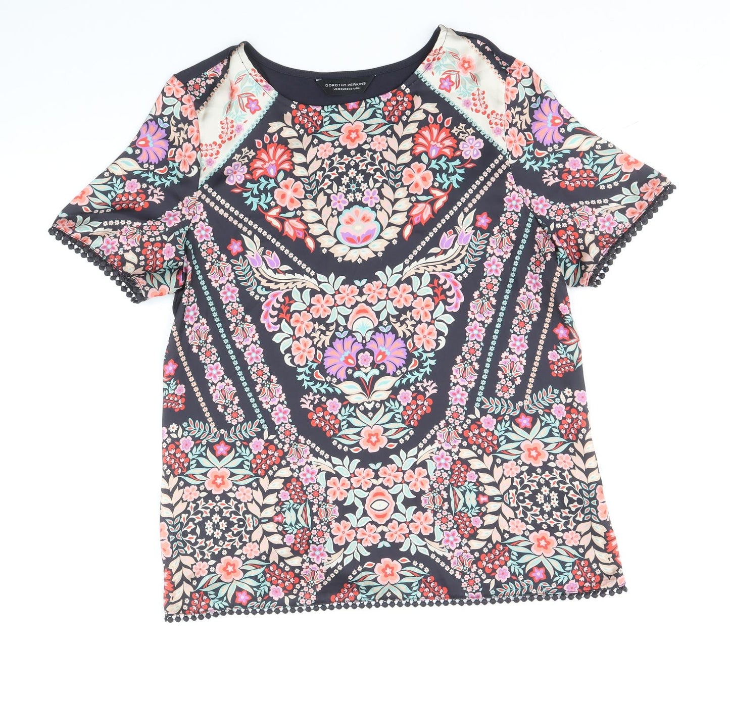 Dorothy Perkins Womens Multicoloured Geometric Polyester Basic Blouse Size 14 Round Neck