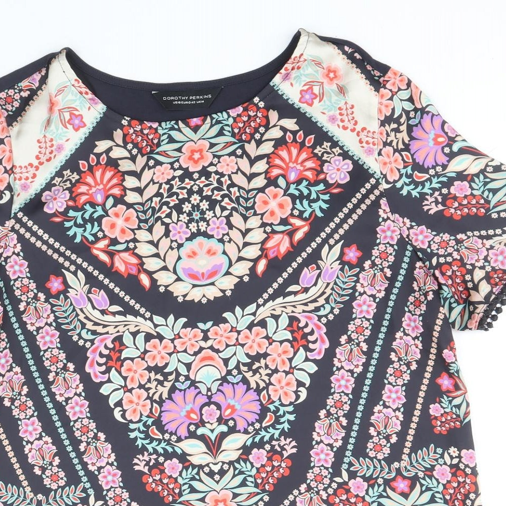 Dorothy Perkins Womens Multicoloured Geometric Polyester Basic Blouse Size 14 Round Neck