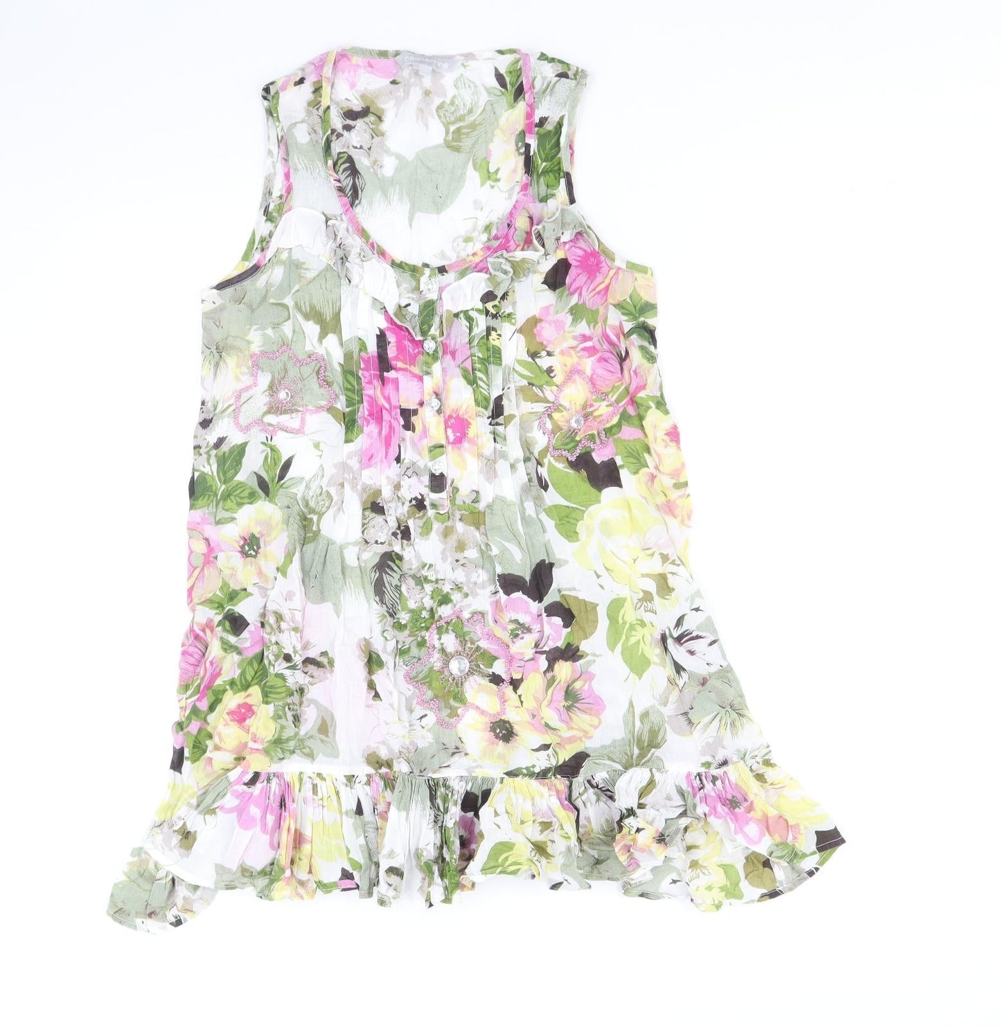 Red Herring Womens Multicoloured Floral 100% Cotton Basic Tank Size 10 Scoop Neck