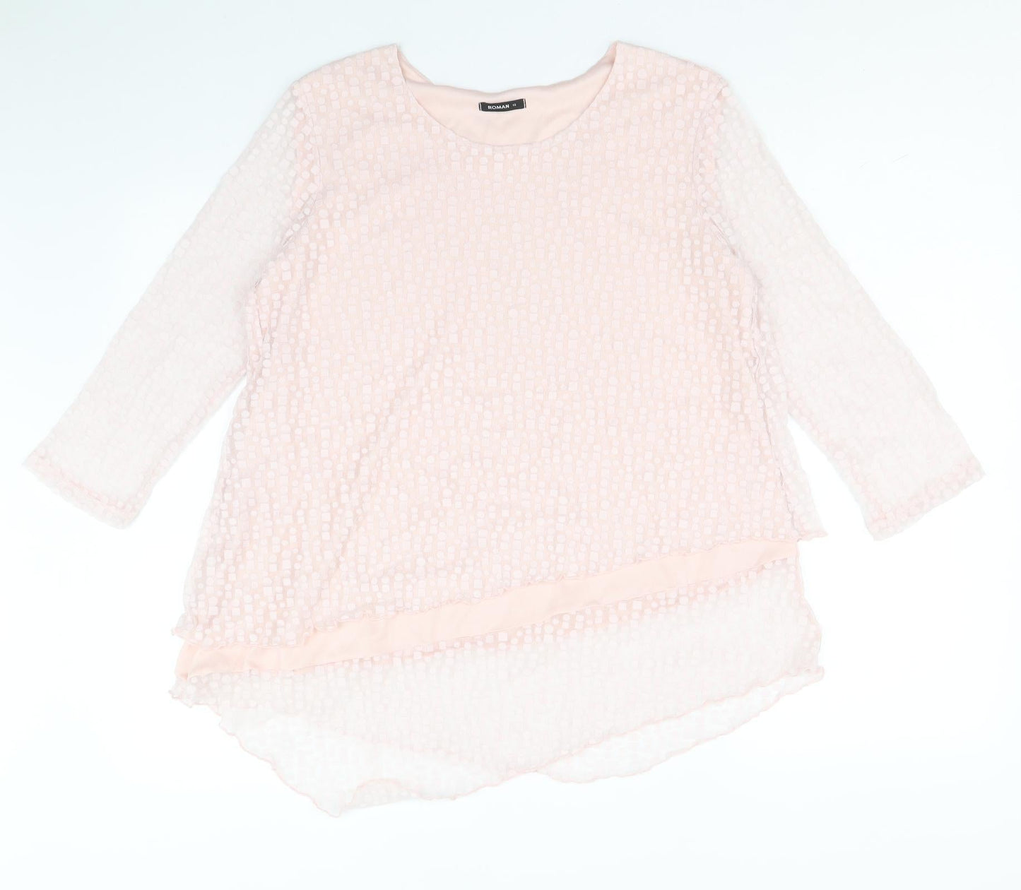 Roman Womens Pink Geometric Polyester Basic Blouse Size 12 Round Neck