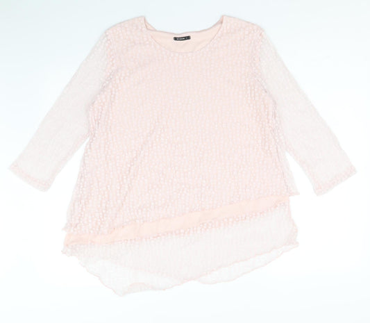 Roman Womens Pink Geometric Polyester Basic Blouse Size 12 Round Neck