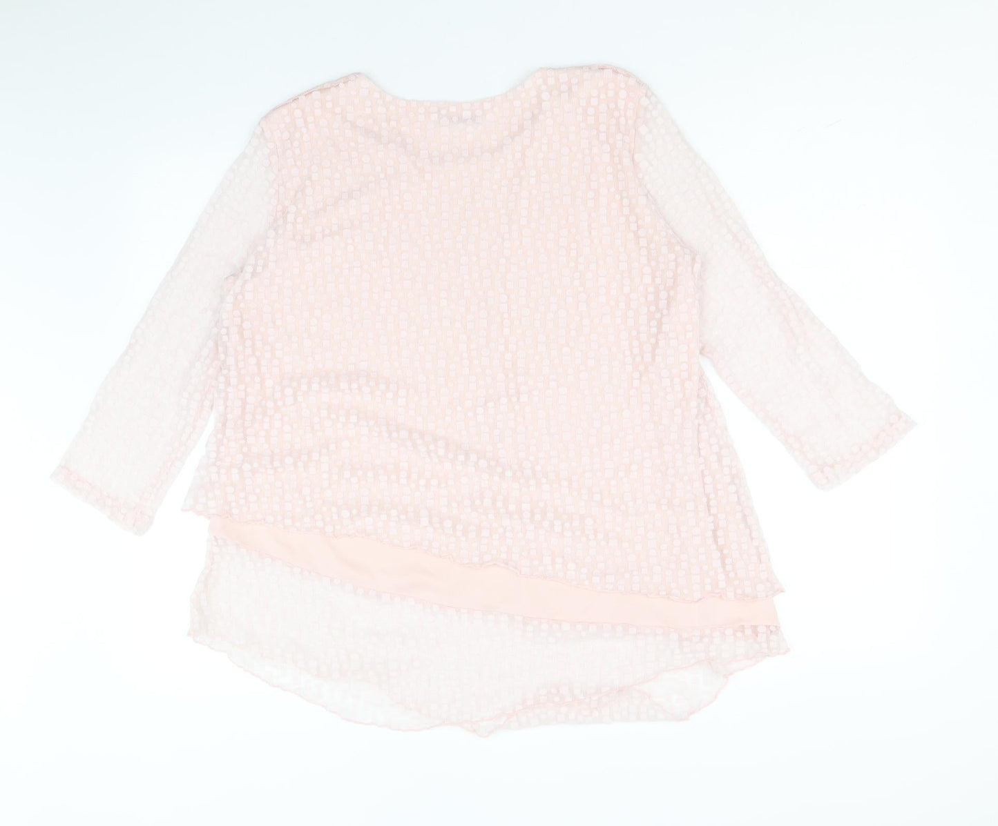 Roman Womens Pink Geometric Polyester Basic Blouse Size 12 Round Neck