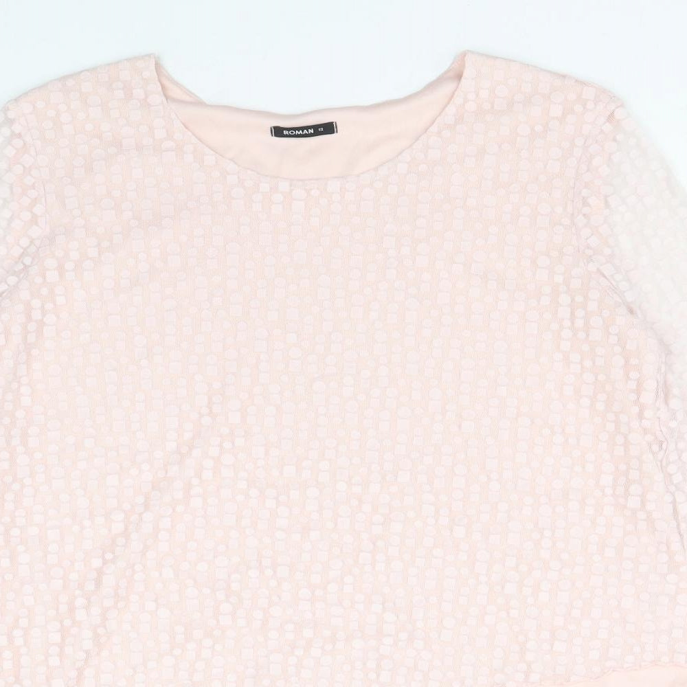 Roman Womens Pink Geometric Polyester Basic Blouse Size 12 Round Neck