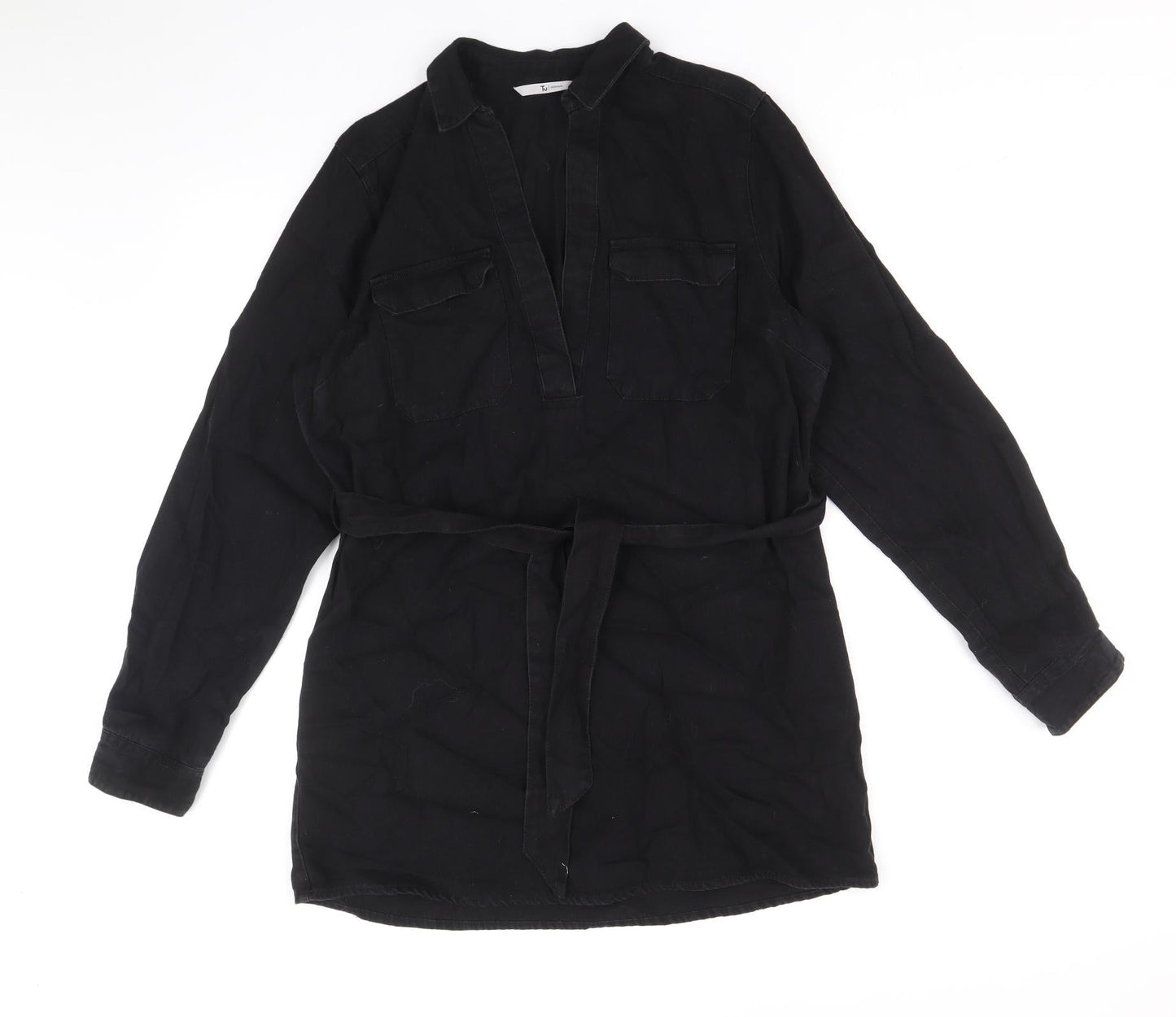TU Womens Black Cotton A-Line Size 8 V-Neck Pullover