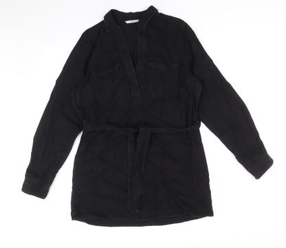 Tu Womens Black Cotton A-Line Size 8 V-Neck Pullover