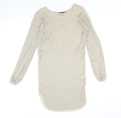 PRETTYLITTLETHING Womens Gold Polyester A-Line Size 6 Round Neck Pullover