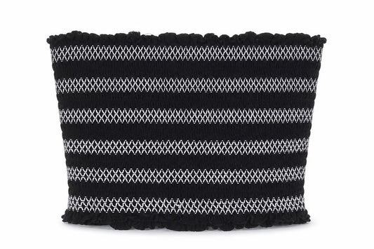 FOREVER 21 Womens Black Striped Viscose Cropped Blouse Size L Off the Shoulder - Shirred Bandeau