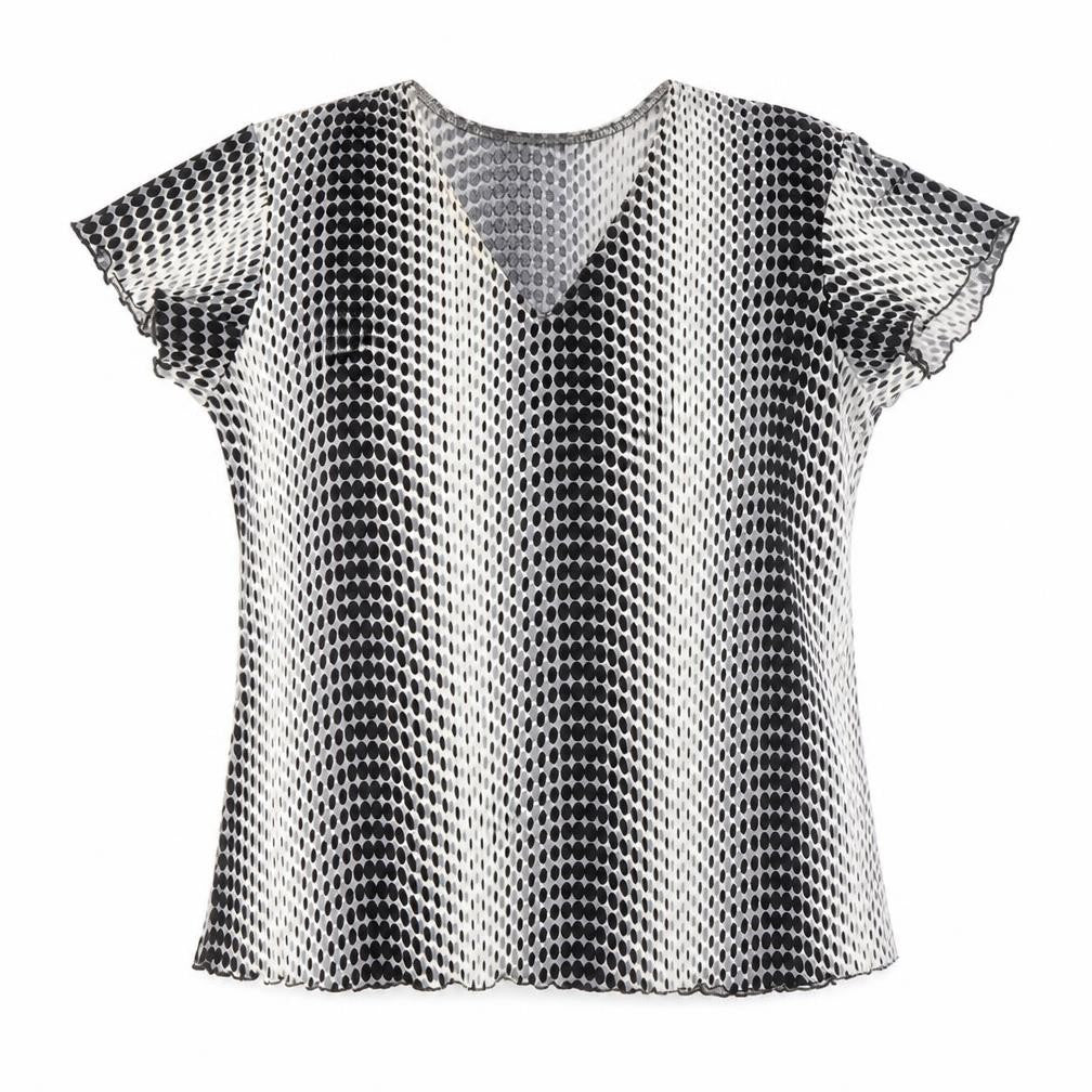 Feline Womens Black Geometric Polyester Basic T-Shirt Size M V-Neck
