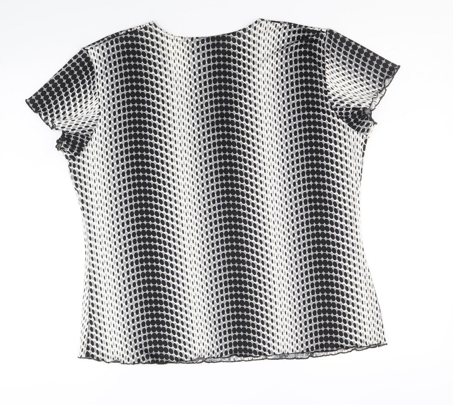 Feline Womens Black Geometric Polyester Basic T-Shirt Size M V-Neck