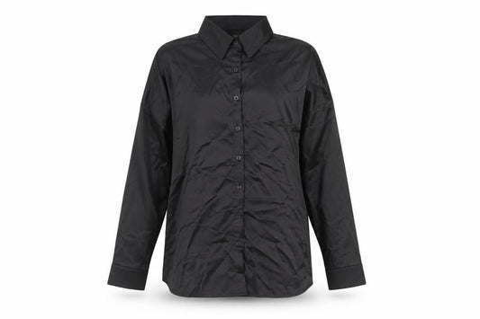 SHEIN Womens Black Polyester Basic Button-Up Size L V-Neck