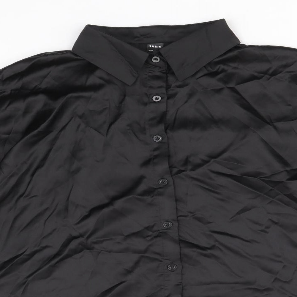 SheIn Womens Black Polyester Basic Button-Up Size L V-Neck