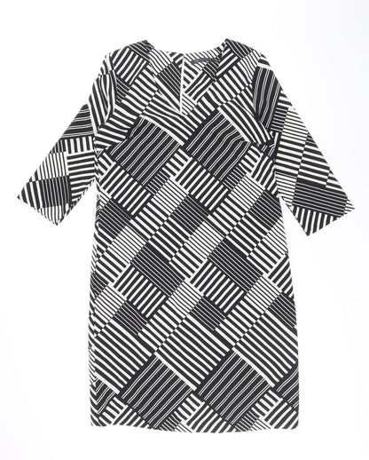 Marks & Spencer Womens Black Geometric Polyester Shift Size 10 V-Neck Button