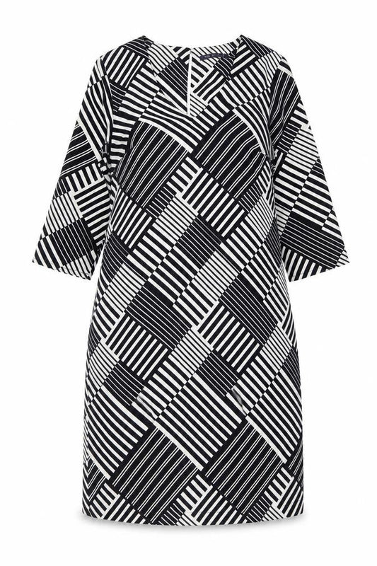 Marks & Spencer Womens Black Geometric Polyester Shift Size 10 V-Neck Button