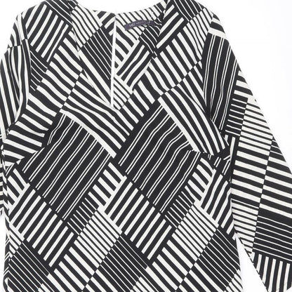 Marks & Spencer Womens Black Geometric Polyester Shift Size 10 V-Neck Button